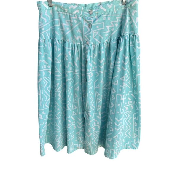 Richard Simmons Signatures Vintage Turquoise Button-Front Drop Waist Skirt 38 - Picture 1 of 9